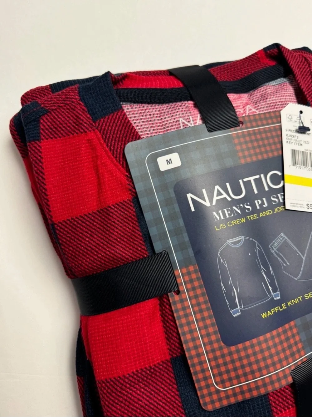 Nautica Men's Red & Navy Plaid Waffle Knit Sweater PJ Set Medium